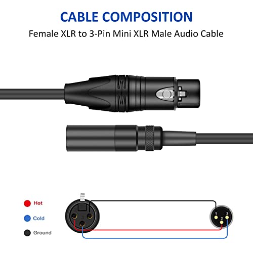 DREMAKE 3-Пинов Mini XLR за 3-контакт микрофонного кабел XLR Female, Кабел-адаптер 1FT XLR Female за Mini XLR Male, аудио кабел за микрофон, Mini XLR-XLR за камерата