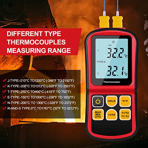 Дигитален Термометър Двоен Термометър за измерване на температурата с две термопарами K-Тип подсветка LCD дисплей