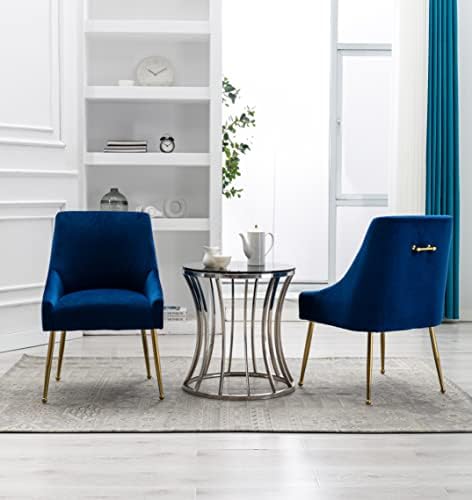 Комплект от 2 кадифени места за хранене столове Restworld, колекция от мебели Modern, обитых полирани метални крака златист цвят (син)