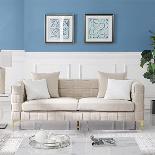 Сплетен разтегателен FLOYINM бежов цвят с снежинками, диван за хол, разтегателен, ръчно изработени с 4 квадратни