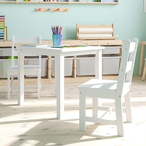 Детска маса и стол от масив, твърда дървесина Flash Furniture за игри стая, Спалня, кухня - Комплект от 3 теми - Бял