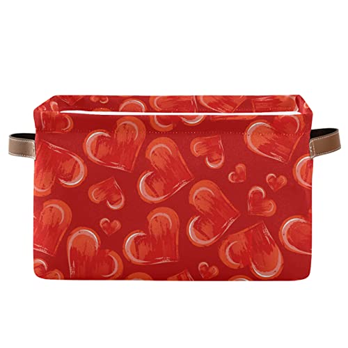 MNSRUU Кошница за съхранение на Red Heart Valentine, Сгъваема Кошница-Органайзер с дръжки от изкуствена кожа, Водоустойчив