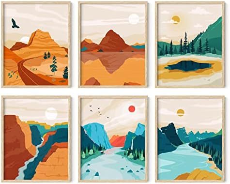 HAUS AND HUES Ретро Комплект плакати с национални паркове от 4 дисциплини и Артистични щампи с участието на националните паркове, Стенни рисунки с участието на планините