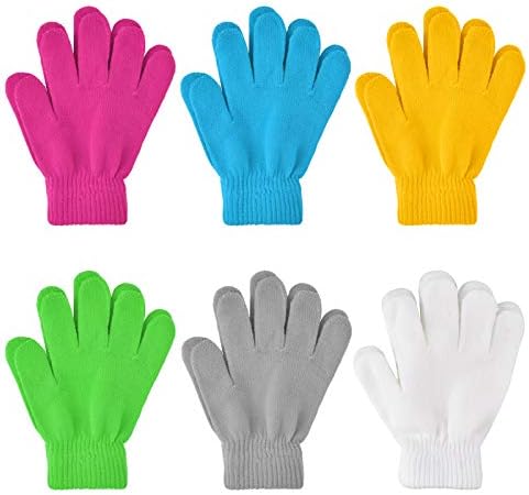 Coopay/ 6 чифта Детски зимни топли Магически ръкавици, Детски Ластични Възли Ръкавици с пълни пръсти, Студентски