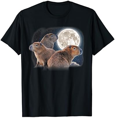 Тениска със Забавна Пародия на Хумор Три Капибар и Луната Capybara