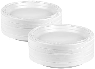 Бели пластмасови чинии Blue Sky 9 инча - [размер на 200] за Еднократна употреба пластмасови плочи, безопасни за микровълнова фурна, са идеални за рождени дни, сватби, банке