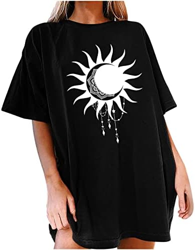 Реколта Летни Потници за жени, Тениски с Принтом на Луната и Слънцето, Тениски с кръгло деколте и Къс Ръкав