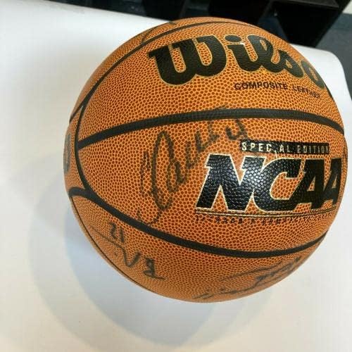 2007-08 Шампиони на NCAA Екипът на Канзас Джейхокс Подписаха Баскетболен договор PSA DNA COA - Баскетболни топки Колеж с автограф