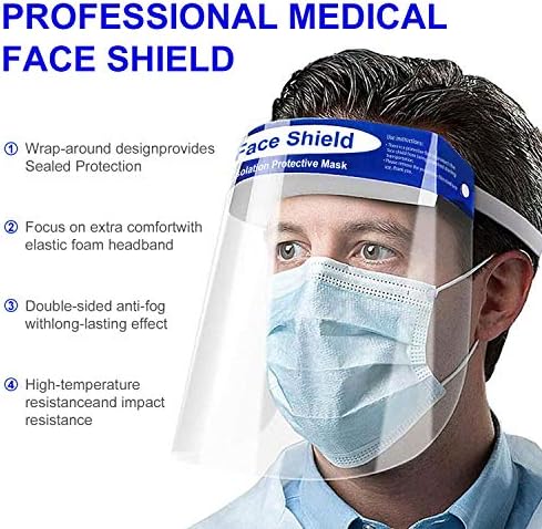 Luxby 50ШТ Защитна маска За лицето Множество Регулируеми Пълна Защита на Лицето с Комфортна Пяна, Обикновена, Бистра