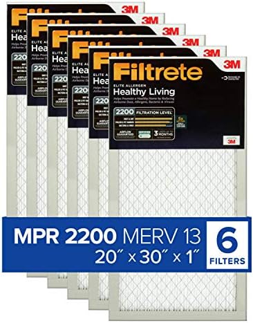 Въздушен филтър Filtrete 20x30x1 MPR 2200 MERV 13, Healthy Living Elite Allergen, 6 опаковки (точните размери 19.81x29.81x0.78)