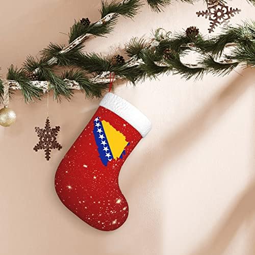 QG ZZX Коледни Чорапи с Бяла Супер Меки Плюшени Белезници, Боснийская Карта, Флаг, Коледни Чорапи, Коледни Украси, Отглеждане
