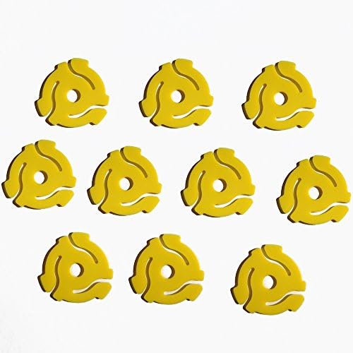 (10 опаковки) ДЕСЕТ Жълти Пластмасови Адаптери за 7-инчови грамофонни плочи с честота на въртене на 45 об/мин - 7 Притурки