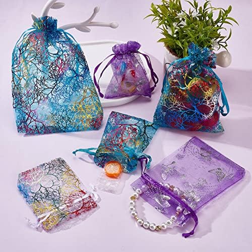 CRASPIRE 100 бр. Торбички от Органза, Лилава кутия за Подарък чанта с Шарени Пеперуди, Дишащи Бижута, Чанти с Завязками,