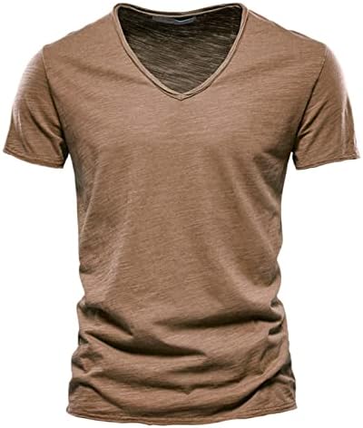 Мъжки Модни и Ежедневни Однотонная Памучен Тениска с V Образно деколте и Къс Ръкав, Отгоре, Мъжки t-shirt