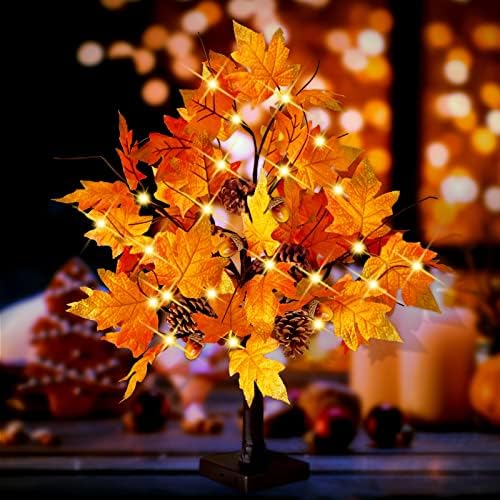 CKE 24-Инчов Есента на Изкуствена Елха Със светлини Кленовое Дърво, захранван С Батерии от USB с Таймер, 24 Led