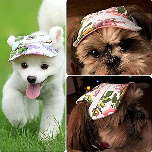 OCSOSO Парусиновая Капачка за домашни кучета, Спортна бейзболна шапка с дупки за уши за Малки до Средни Кучета (L, Цвете)