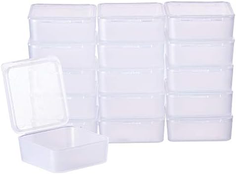 BENECREAT 24 опаковки Кв. контейнери за съхранение на мъниста от матирана прозрачна пластмаса, кутия-калъф с капак за дребни неща, Хапчета, билки, малки мъниста, бижута и ?