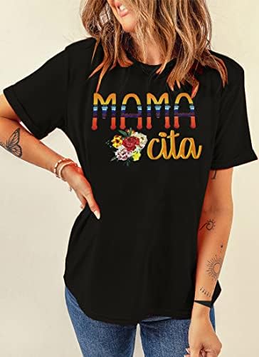 Тениска с Флорални принтом Мама Cita за Жени, Тениска с Графичен принтом Mamacita, Ден на Майката, Къс Ръкав, Маргарита,