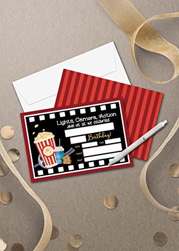 Покани за рожден ден в кино - Аксесоари за партита на червения килим в кино - Попълнете Празните покани на рождения