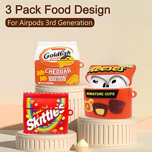 3 опаковки WQNIDE за Airpods Калъф 3-то поколение, Забавна Храна, Златна Рибка, Преливащи Бонбони, Шоколад Защитен