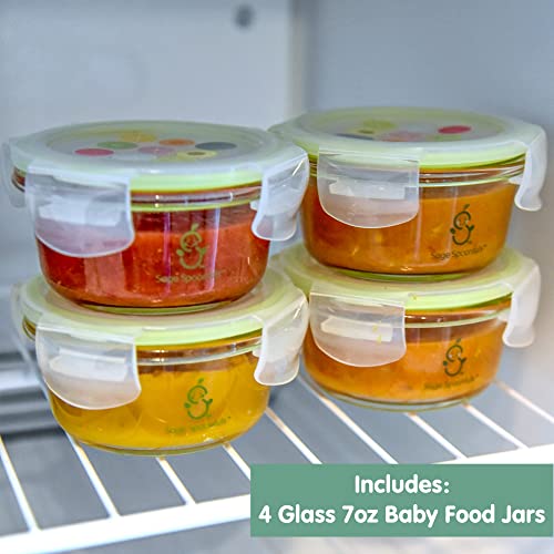 Стъклени съдове за бебешка храна Sage Spoonfuls с капаци - 4 опаковки, буркани за бебешка храна обем 7 мл, Силни, Запечатани и воздухонепроницаемые, За съхранение във фризер