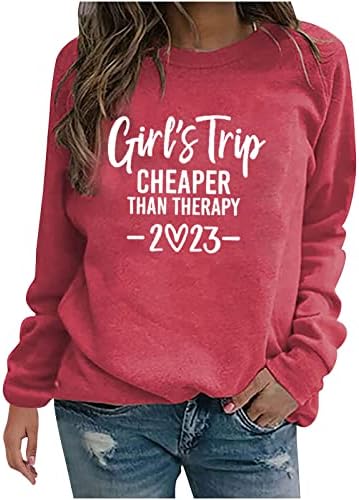 Grils Trip по-Евтино, отколкото Терапия 2023, Hoody за Жени, Риза с кръгло деколте и Дълъг Ръкав, Всекидневни Свободен Пуловер, Пуловер, Топ