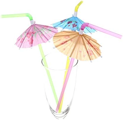 Didiseaon Хавайски Украшение 50шт Чадър-Соломинка за пиене: 50шт Тропически Хавайски чадър Luau, Гъвкави Сламки за