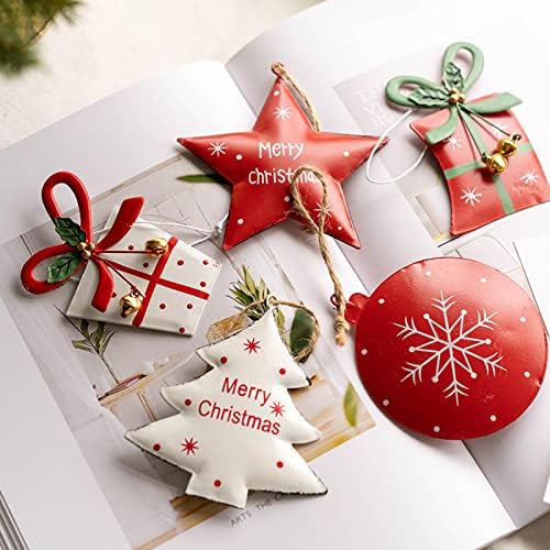 Коледна Декоративна Висулка Коледно Дърво, Декоративна Висулка Желязна Звезда Сняг Коледно Дърво, Червена И