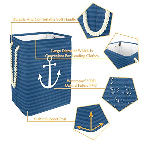 Кошница за съхранение с морска котва в тъмно-синята ивица, Водоустойчив Кошница за дрехи-Сгъваема Кутия за съхранение