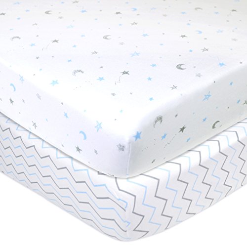 TL Care 2 Опаковки Плетиво кърпи от Futon фланелка с принтом за стандартни легла и матраци за деца, Сини Звезди / зиг-заг, за момчета и Момичета