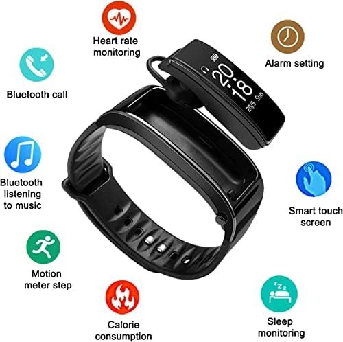 Умен гривна Gspmoly 3P Bluetooth Слушалка, Водоустойчив спортен Часовник 2 в 1, Крачкомер за мъже и жени, Тест на Сърдечния ритъм, Откриване упражнения/сън, Напомняне за вибра?