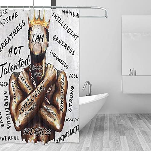 YZDF Афроамериканская Мъжки душ Завеса за душ Black King Вдъхновяващи Цитати Набор от Завесата за душа в стил Бохо за баня Crown Модерна Farm Плат-Водоустойчив Естетичен Деко?