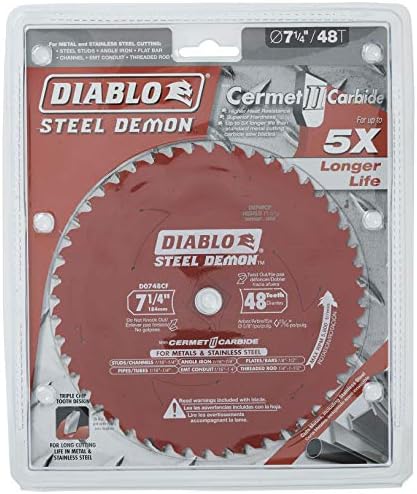 Дискова трион Freud Diablo DO748F Diablo Steel Demon 7 1/4 Инча с 48 зъби от титанов карбид TCG За рязане на черни метали,