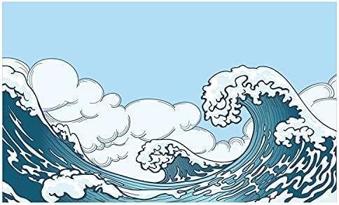 Керамични Държач за четка за зъби на Японската вълна Ambesonne, Илюстрация в стил татуировка Вълна цунами, Символизира