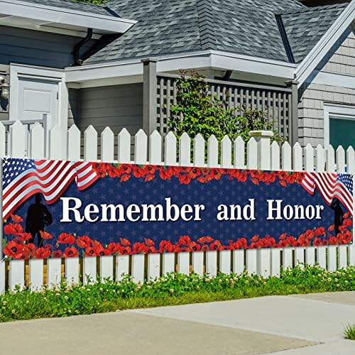Декорации за Деня на паметта не Забравяйте и Чтите Банер за Оградата, Тревата в двора, Червено, Бяло, Синьо, Декор