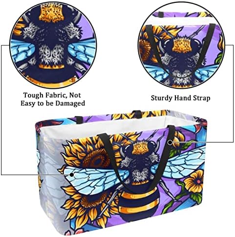 RATGDN за Многократна употреба за Хранителни стоки Чанти на Пчелните Цветя и Листа Сгъване Миещи Голям кош За Багаж Чанта-Тоут