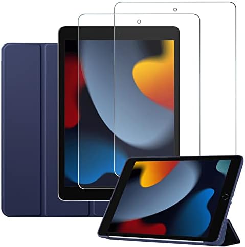 Deokke е Съвместим с калъф за iPad 9-ти / 8-ви / 7-мо поколение (2021/2020/2019) със защитно фолио за екрана от 2 теми и здраво заден панел Калъф за iPad 10.2 инча, калъф за автоматичен реж