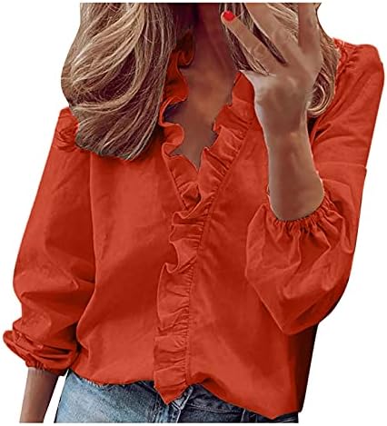 Ризи с Дълъг Ръкав и V-образно деколте с Набори за Жени, по-Големи Размери, Ежедневни начинът, по който Однотонная Дамска Блуза, Пролетно-Есенни Блузи, Тениски