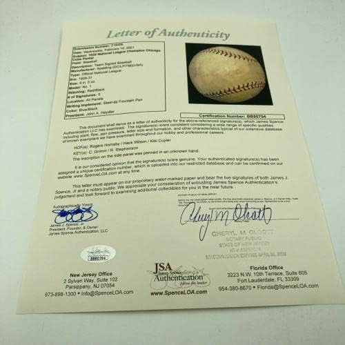1929 Chicago Cubs Murderer's Row Подписан бейзболен Хак Уилсън Роджърс Hornsby JSA - Бейзболни топки с автографи