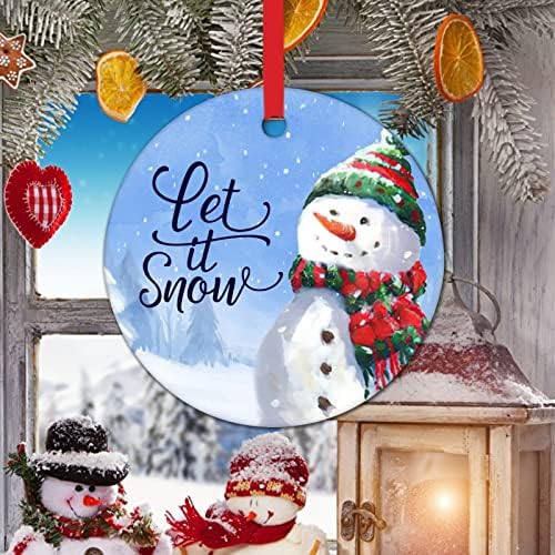 Нека вали Сняг, Коледни Украси за деца, Зимно Синьо Небе, Забавен Коледен Окачен Декор, Снежен човек, Кръгли Керамични Коледни