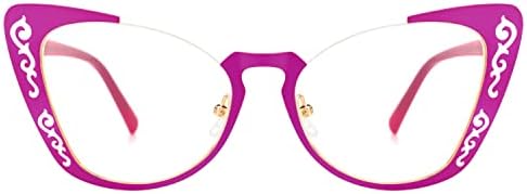 VOOGLAM Метални Очила със Заключване Синя светлина Котешко око, Модни Фалшива Рамки за Очила за Жени, Защита от Пренапрежение