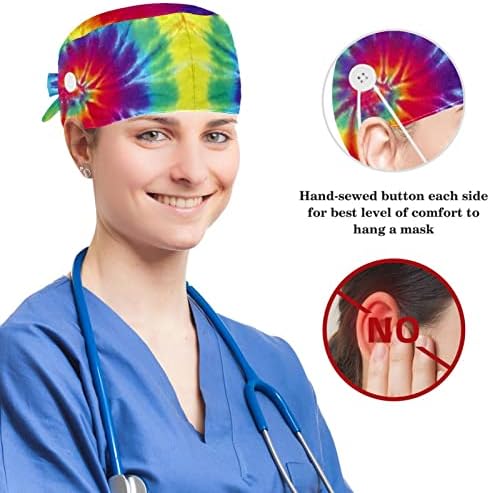 Медицински Шапки Регулируема Работна Шапка с Копчета и Лък, Ластикът за коса в цветенце от Палмови листа