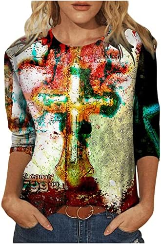 Тениски с графичен Дизайн за Жени, Ризи с ръкави 3/4, Забавни Картини с маслени Бои, Тениска с Изображение на Кръст, на Вяра,