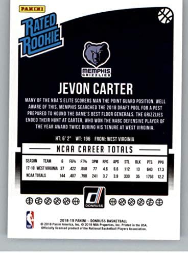2018-19 Донрусс Баскетбол #169 Jevon Картър , Начинаещ в класацията RC Мемфис Гриззлиз , Официалната търговска картичка Панини в НБА