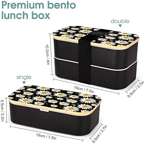 Бели Маргаритки Кръгове Bento Обяд Бокс Херметични Контейнери за Храна Bento Box с 2 Отделения за Пикник в Офиса