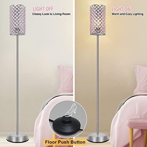 Кристална под лампа за спални, хол, Розови Лампи, Модерен Висока лампа с ножным превключвател, Бляскава Лампа за спалнята