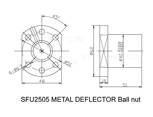 Комплекти детайли за химикалки и винтове FBT диаметър 25 мм 2505 с ЦПУ = SFU2505 - L850 мм + Метална гайка шарикового
