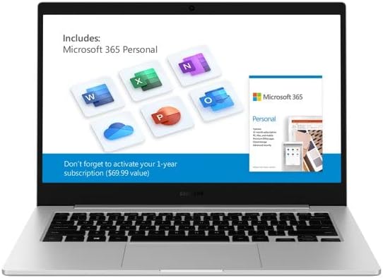 Лаптоп SAMSUNG Galaxy Go Book 14 FHD, Qualcomm Snapdragon 7c Gen 2, 4 GB оперативна памет, 64 GB HD, Металик, Windows 10 - Включва лична абонамент за Microsoft 365 12 месеца