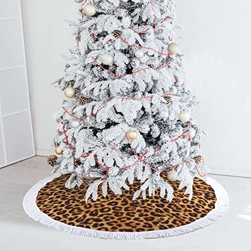 Животински Леопардовый Принт Коледно Дърво Мат Пола Дърво Базовата Кутията с Пискюли за Празнични Партита,