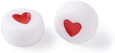 Cheriswelry 200шт 7 мм Бяло Акрилно Сърцето на Пони Мъниста Мини Червено Сърце Любов Пластмасови Свободни Дискови Мъниста
